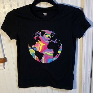 Gildan Kids Black Tee with Colorful Earth Design